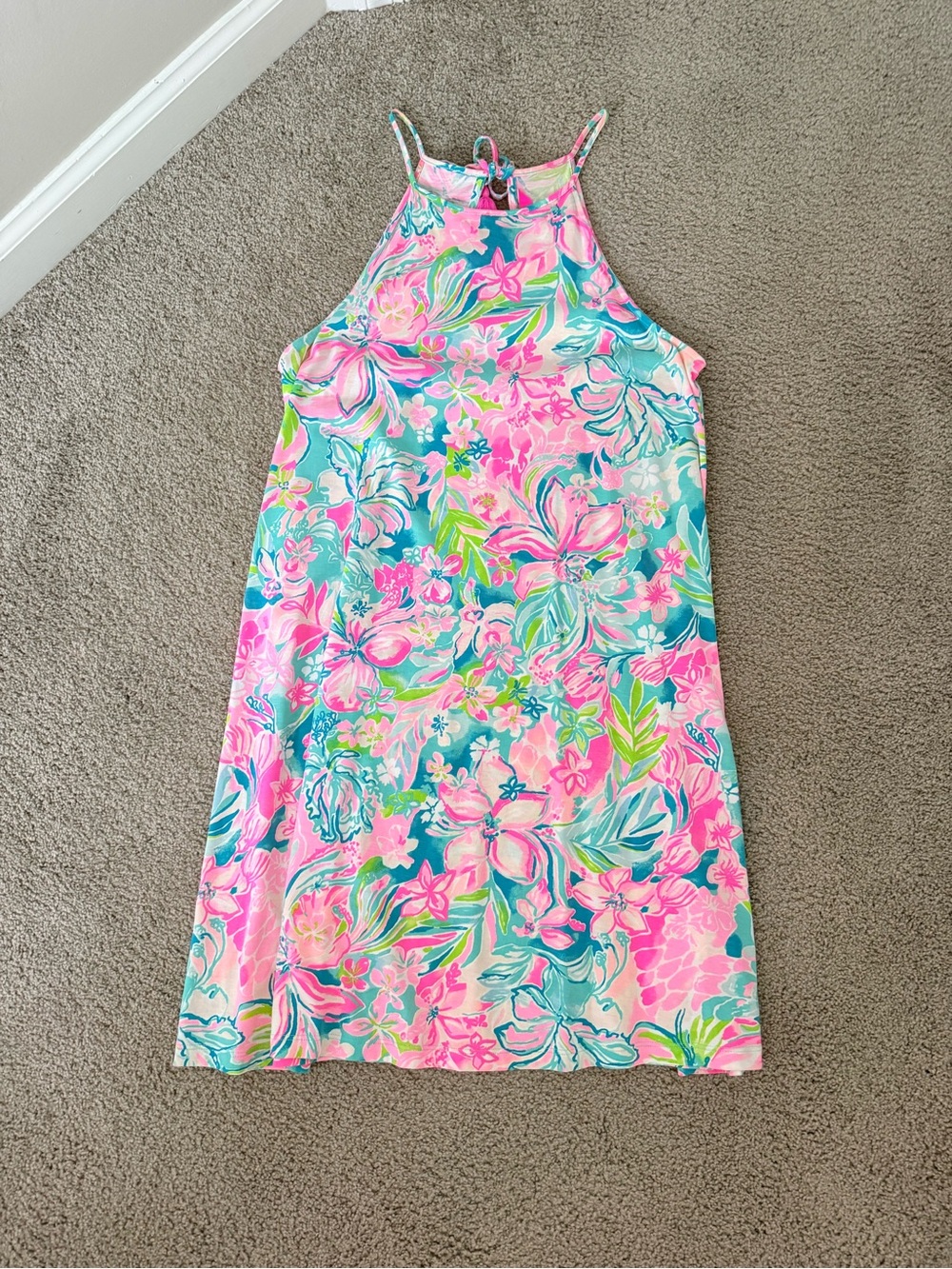 Lilly Pulitzer Pink & Teal Halter Mini Dress